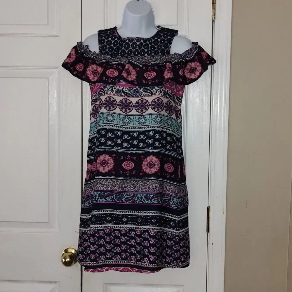 Rare Editions navy floral print cold shoulder dress Sz 16